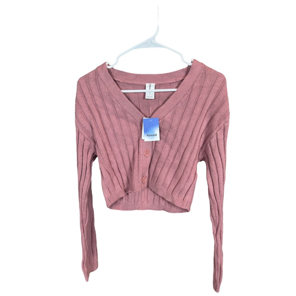 NWT Abound Cropped Button Cardigan Sweater Pink Womens Size Small